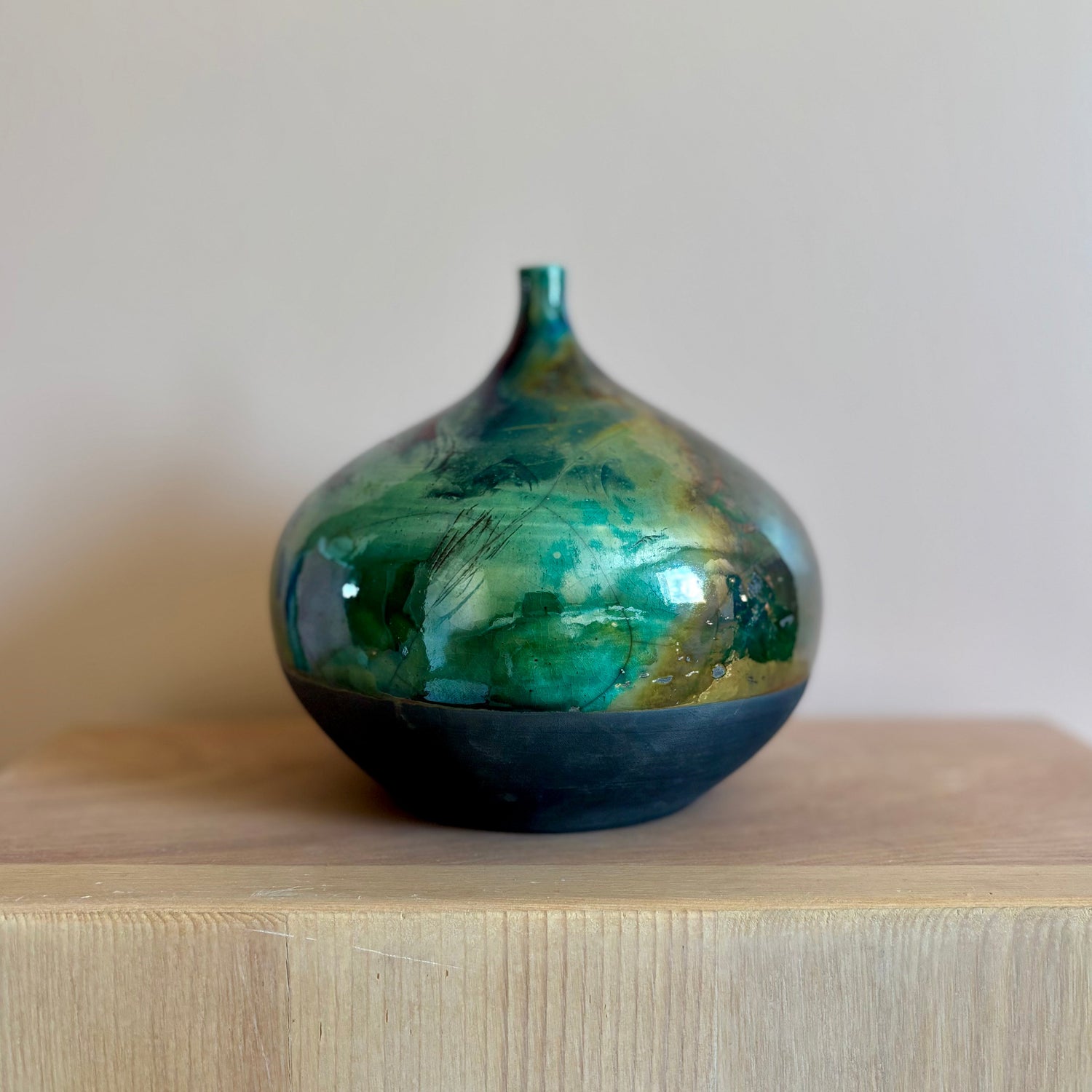 Aurora Borealis: porcelain raku fired vases